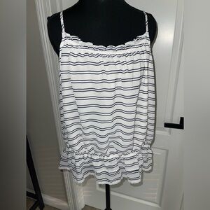 Banana Republic White and Blue Bubble Tank Top with Smocked Ruffles